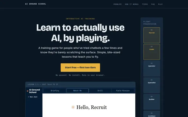 Screenshot of the AI Ground School homepage