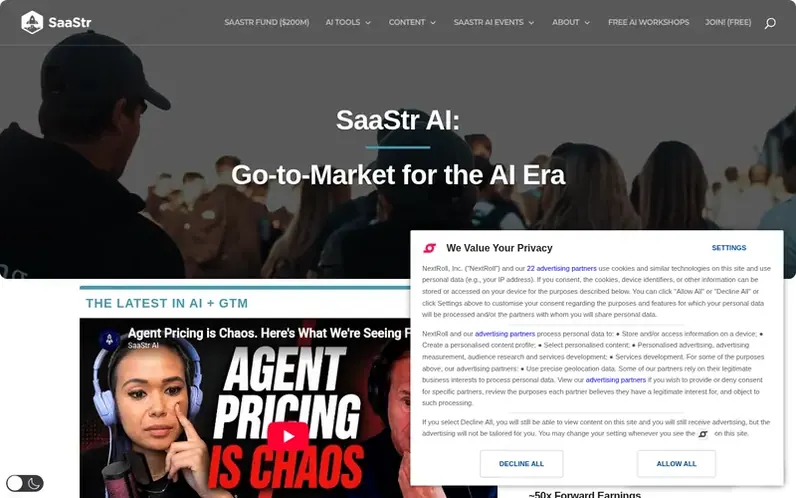 Screenshot of the SaaStr homepage