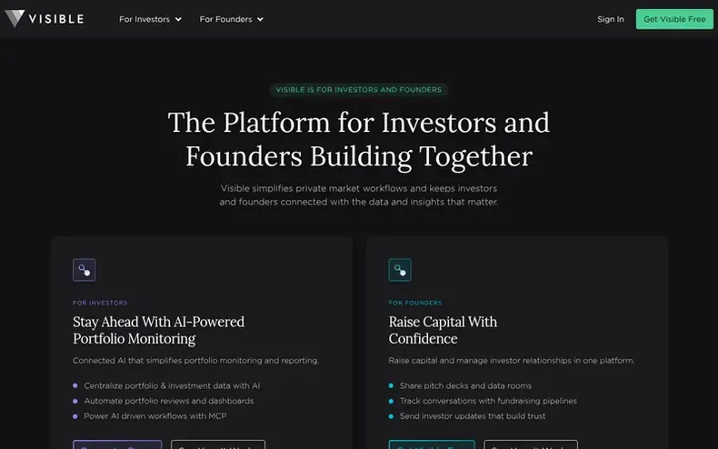 Screenshot of the Visible homepage