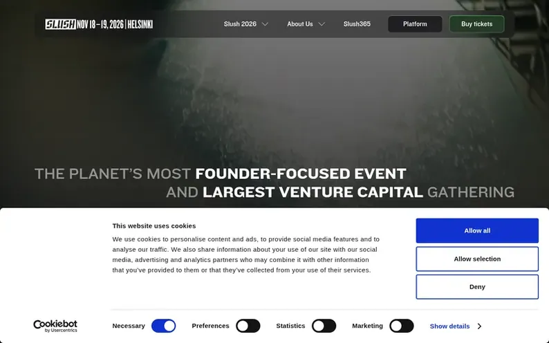 Screenshot of the Slush homepage