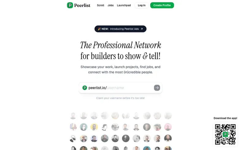 Screenshot of the Peerlist homepage