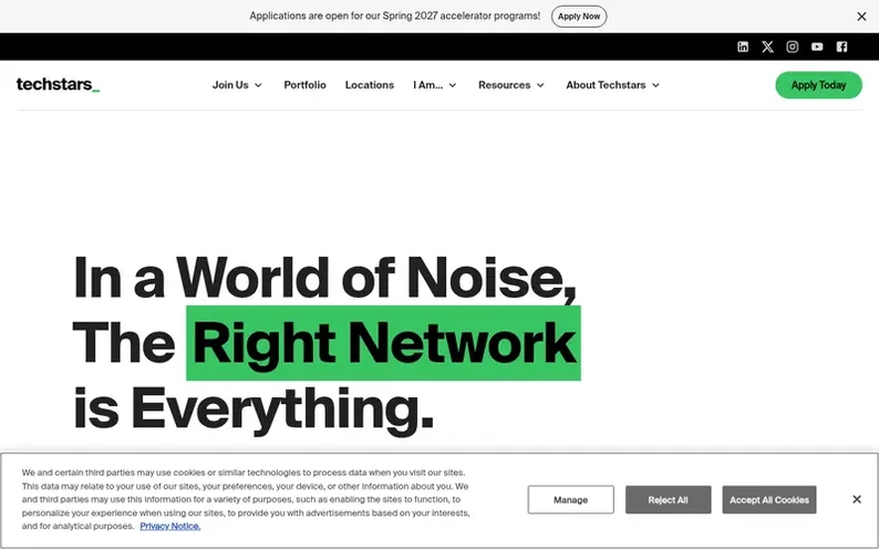 Screenshot of the Techstars homepage