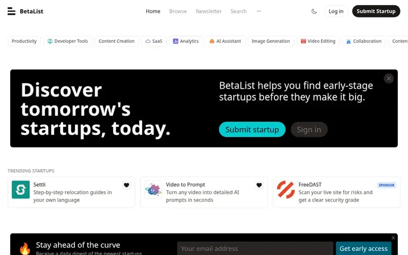 Screenshot of the BetaList homepage