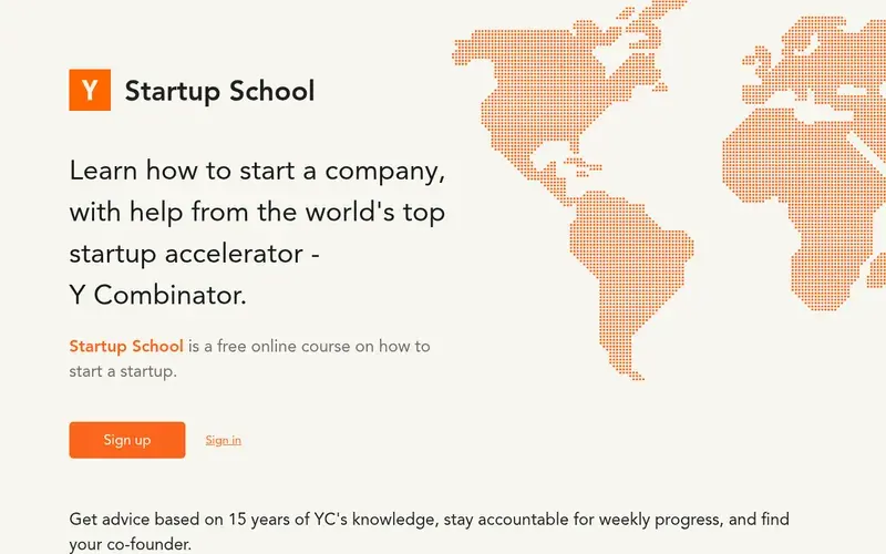 Screenshot of the Startup School homepage