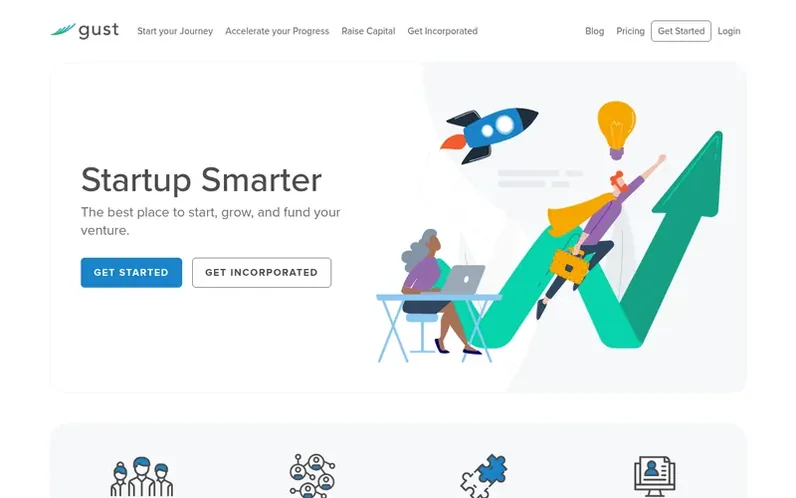 Screenshot of the Gust homepage
