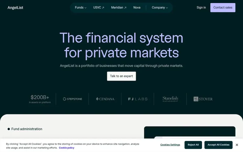 Screenshot of the AngelList homepage