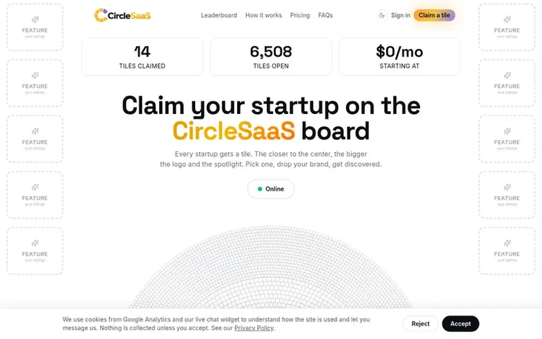 Screenshot of the CircleSaaS homepage