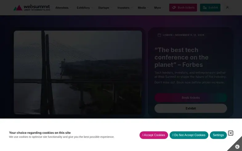 Screenshot of the Web Summit homepage
