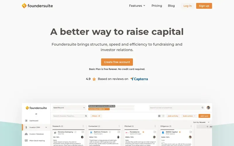 Screenshot of the Foundersuite homepage