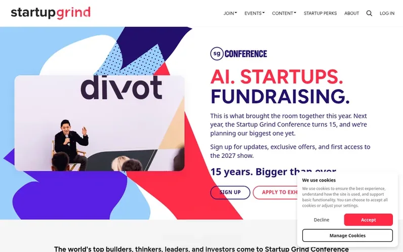 Screenshot of the Startup Grind homepage